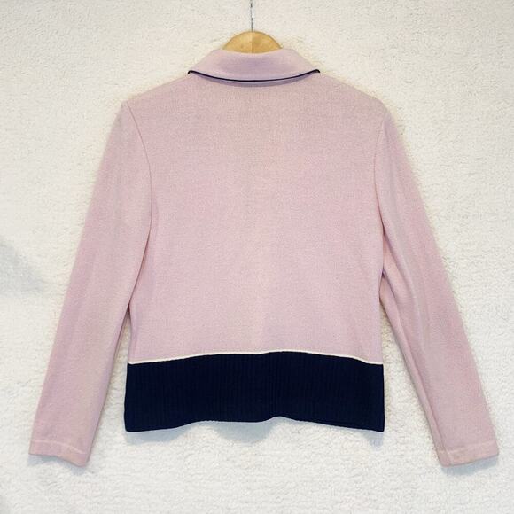 St John Collection Cardigan Sweater Size 8 Pink and Navy Blue Luxury Classy Chic - Picture 2 of 6